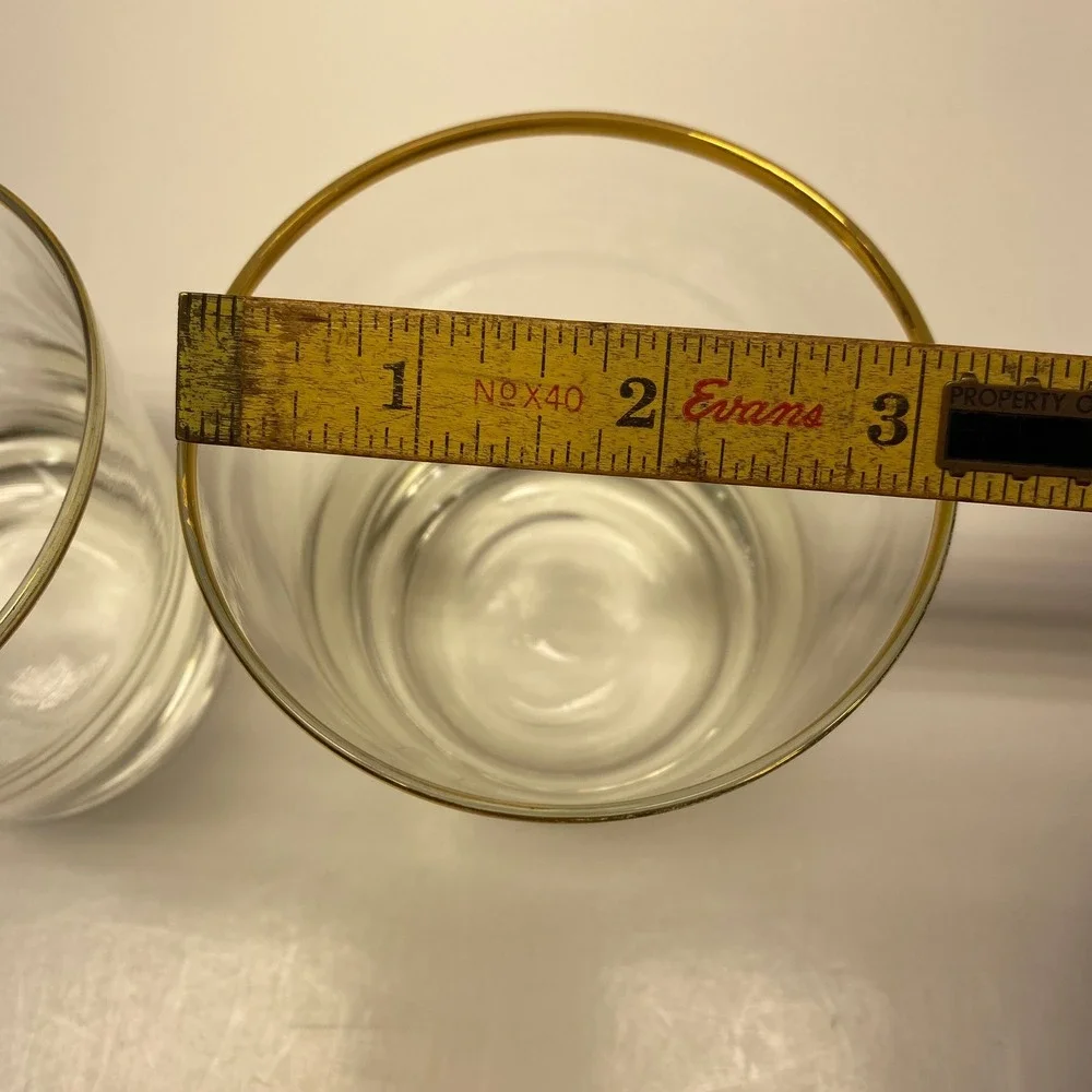 Set of 2 Etched Monogram S‎ Glasses Gold Rimmed Crystal Rocks Tumblers, Lowball